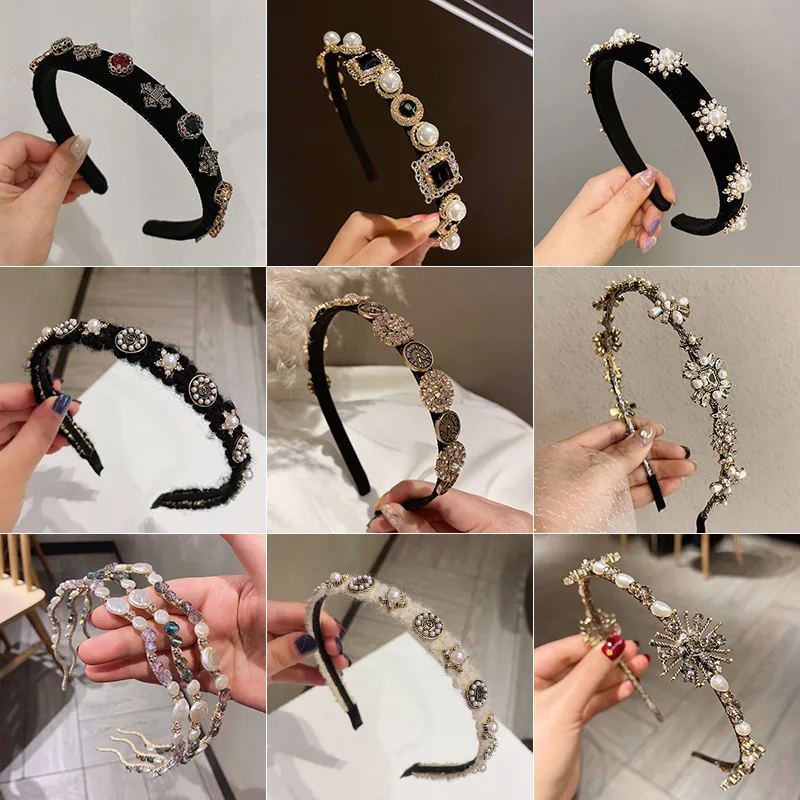 South Korea Fashion Simple Baroque Retro Rhinestone Headband Trendy Unique Hairpin Ins Adult Hair Accessories for Women