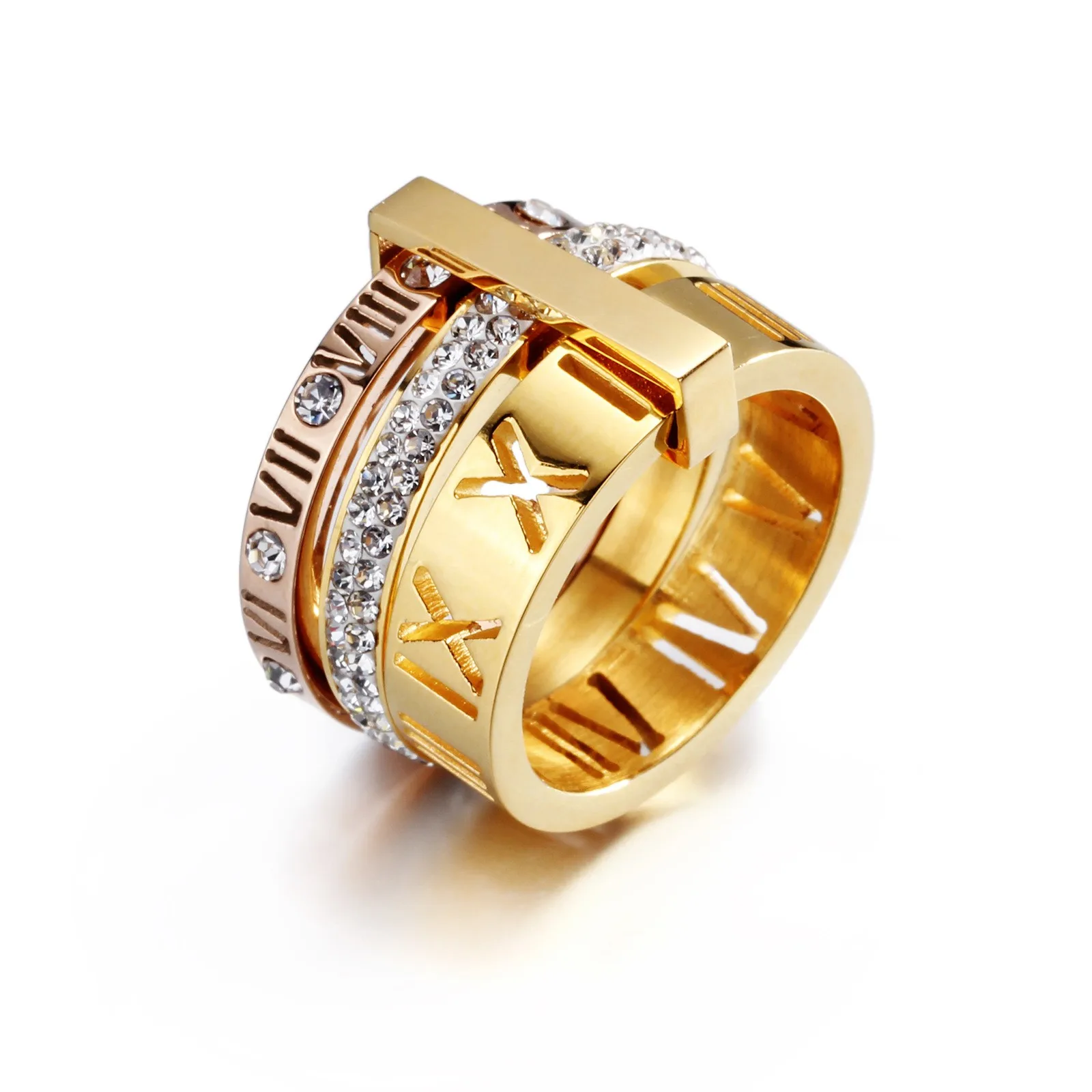 New Retro Hip Hop Stainless Steel Roman Numeral Ring Zircon Roman Ring Diamond Finger Ring For Men