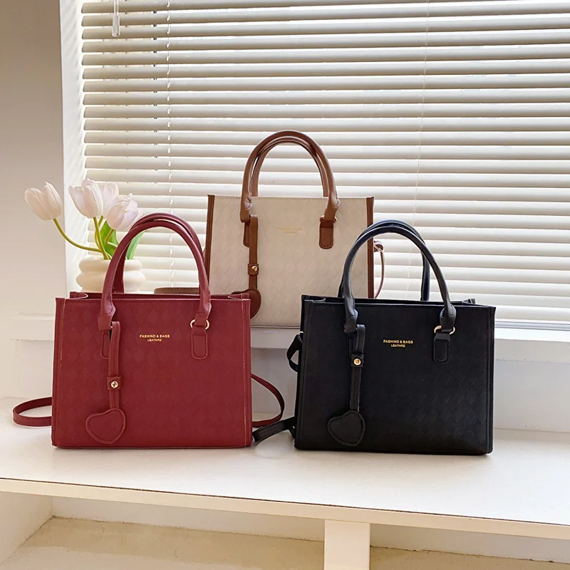 Wholesale Fashion PU Leather Ladies Handbag Square Underarm Crossbody Bag Pure Color Rhombus Indentation Shoulder Bags for Women