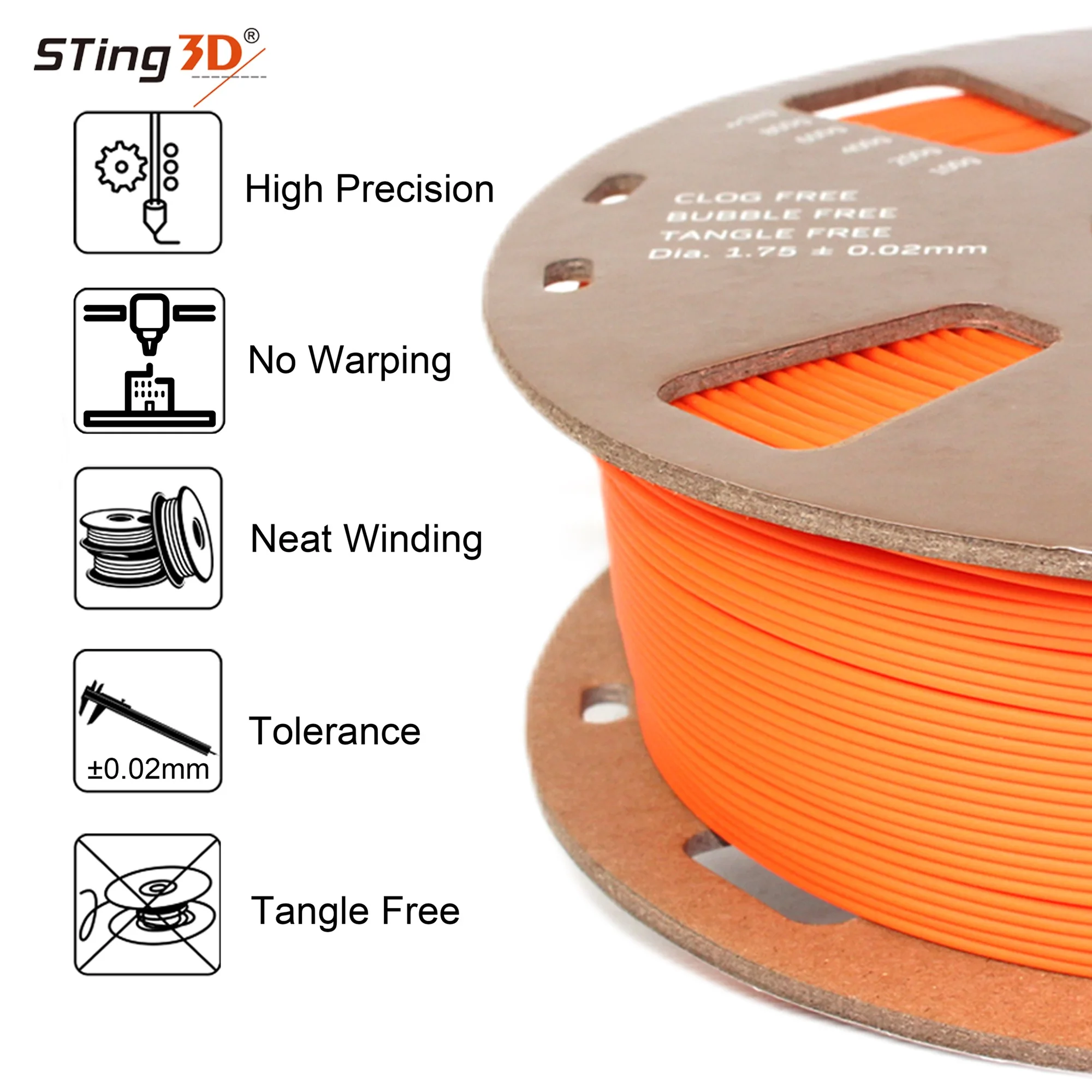 Sting3d best quality 3d printer plastic filament 1.75mm PLA/ABS/PCL/PETG/TPU/HIPS/PP/WOOD etc