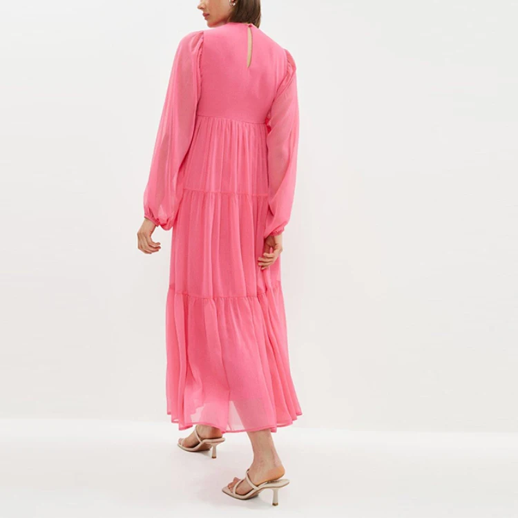 fashion wholesale ladies girls long sleeve dress elegant customized ruffle hem dresses women casual summer