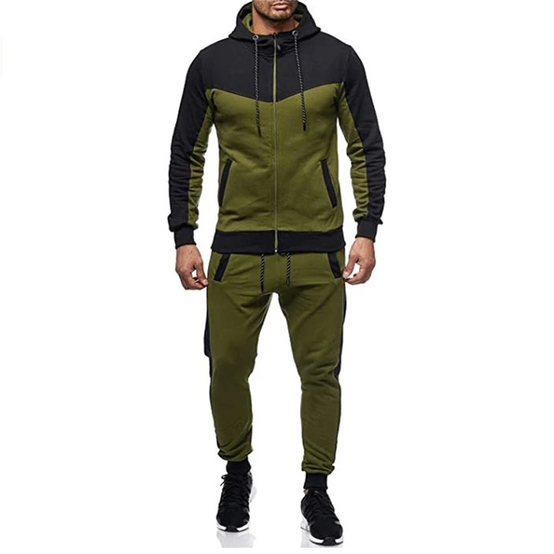 Custom Sweatpants And Hoodie Set Full Zip Color Block Workout Sports Track Suit Tracksuits  Men Jogging Fitness Running