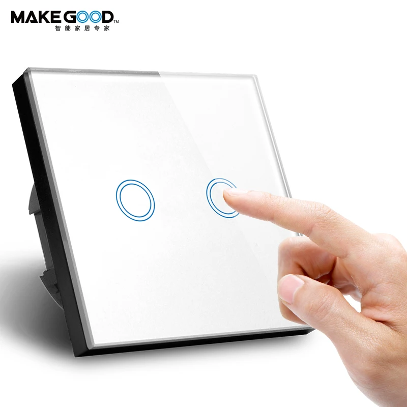 Crystal glass panel 2Gang 2Way control the lamps & Intermediate touch  Switch EU type