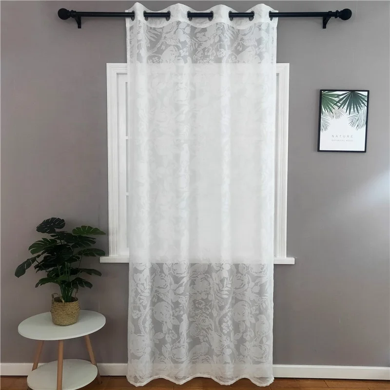 Ready Made White Sheer Fresh Pastoral Burn-out Rayon Curtain Fabric Palm Rideaux De Salon A Fleur Voilage Pour Rideau