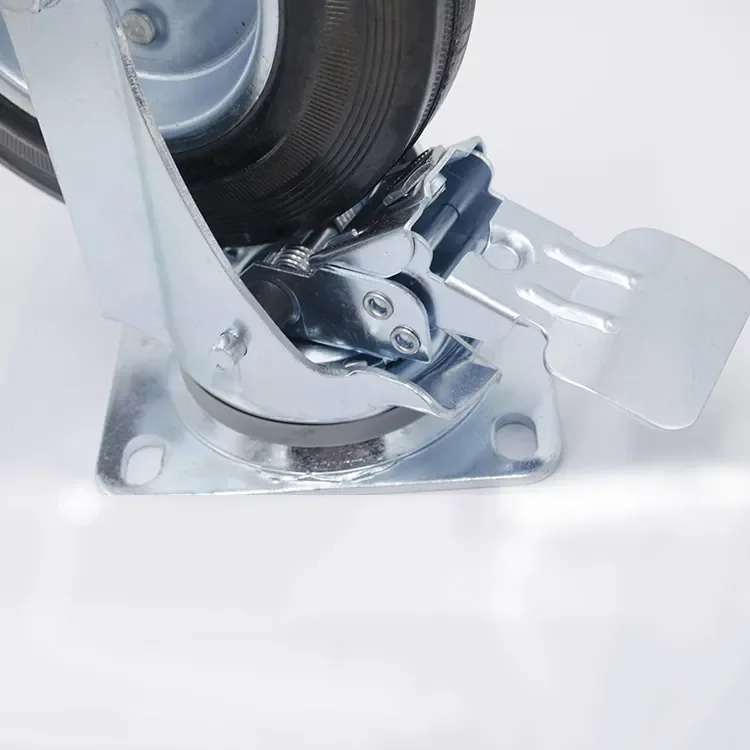 8 Inch Steel Core Dustbin Garbage Bin Caster With Brake Black Rubber Wheel