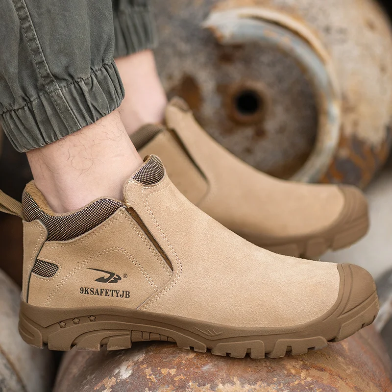 SAFENDER Most Popular Suede Leather Black Anti Puncture Wearable Safety Shoes With Steel Toe