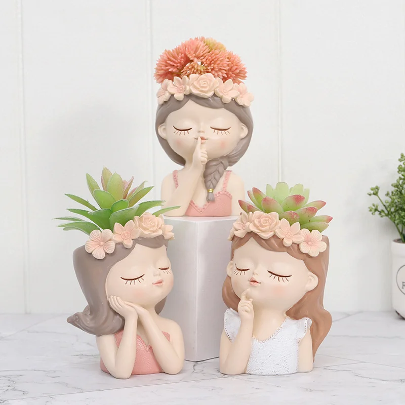 Home desktop Gardening landscape succulent resin creative flower pot Cute girl potted flower pot