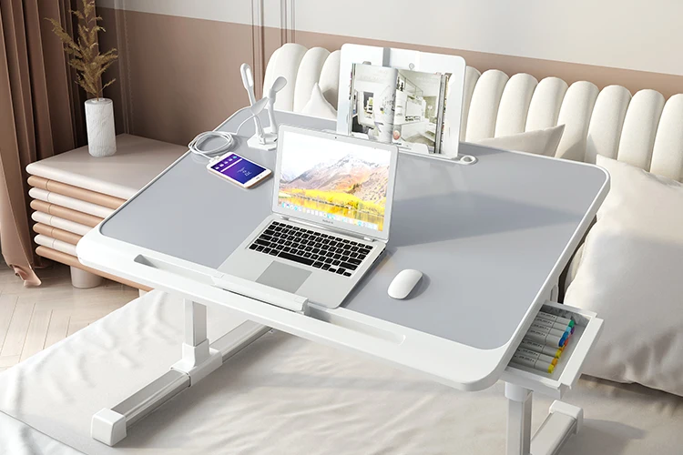 Multi-functional Laptop Stand Study Desk Angle Adjustable Foldable Lap Desk with Book/Tablet Stand Holder, USB Lamp and Fan