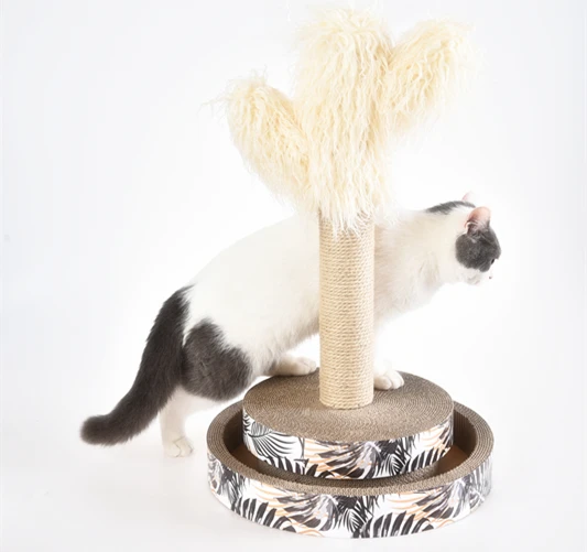Natural Sisal Rope Scratcher Post Track Ball Play Toy Cactus Cat Cardboard