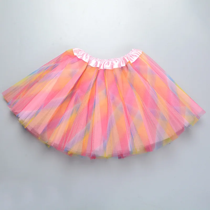 Best Selling Rainbow Color Girl Tulle Skirt Custom Logo Summer A-Line Dance Girls Skirts
