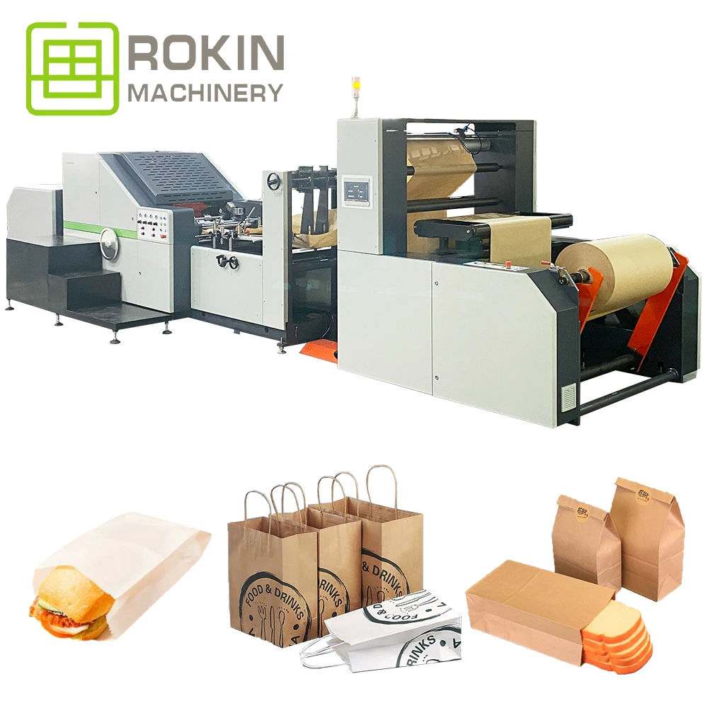 Rokin recycling eco-friendly intelligent square bottom food packing bags machines to make paper bag machine price in kerala