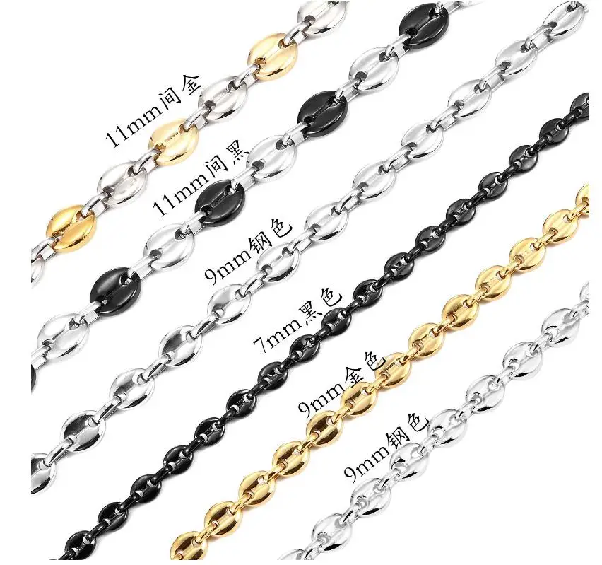 Anklet  bracelet Necklace Choker 18k gold silver black coffee Link Chain 7mm 9mm 11mm custom length Necklace Collar y pulsera
