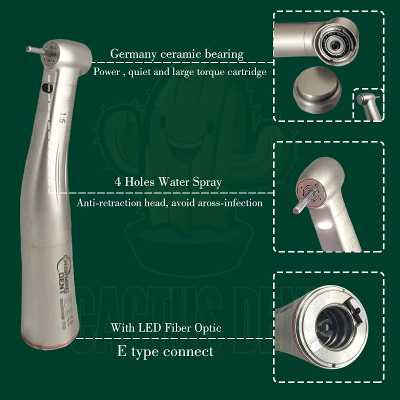 1:5 Dental Contra Angle Handpiece Inner Water Spray Red Ring Increase Speed Handpiece Dental LED Low Speed Handpiece