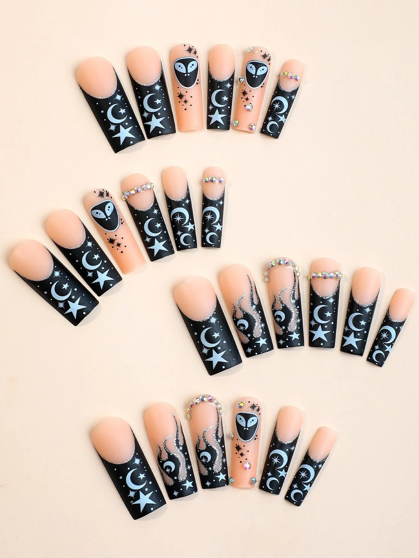 24 Pcs/box Fashion Art Fakes Nails Acrylic Tips Press On Nails Wholesale Cross Star Artificial Fingernails False Nails