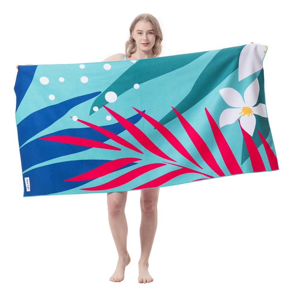 Custom Size Promotion Beach Towel Microfiber Waffle Towel Colorful Printed Pool Bath Beach Waffle Towel