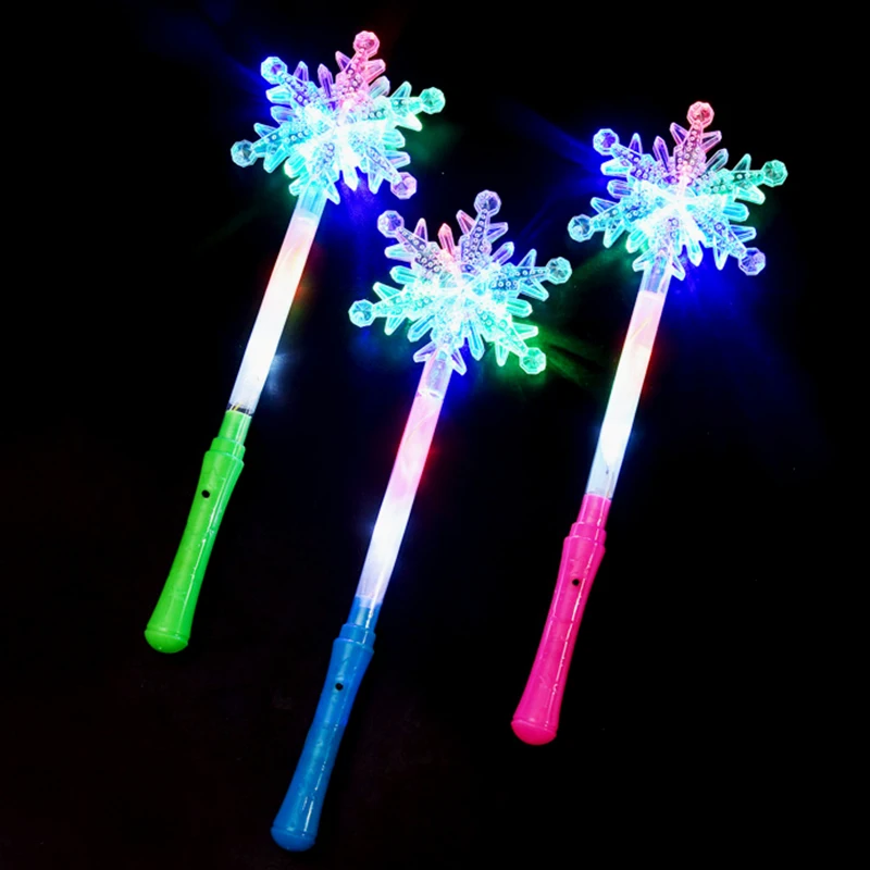 Customizable LED Light Up Frozen Snowflake Wand Toy for Kids Costume Accessory Princess Plastic Snow Magic LED Glow Wands