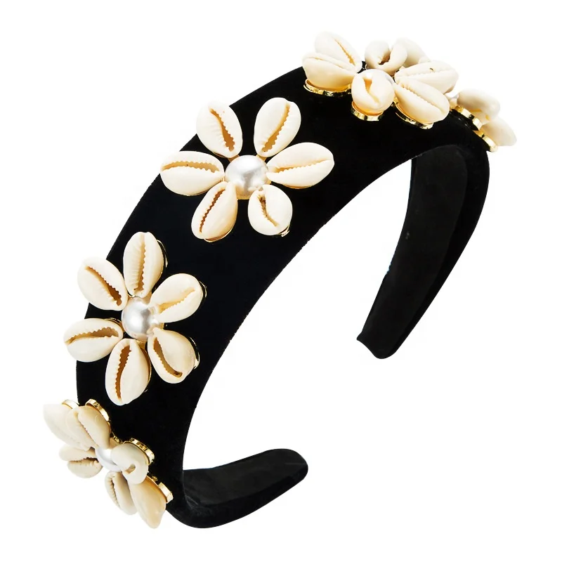 
YJ-FS688 Hair Accessories Wholesale Fashion Seashell Headband Jewelry for Women Trendy Broadside Design Swirl Head Wear 