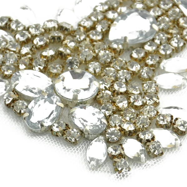 Hand Beaded Wedding Dress Party Crystal Rhinestone Applique beaded patches Lace Accessories Dress