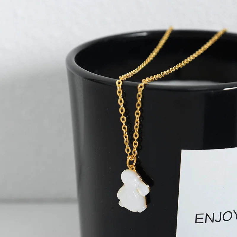 Little Fresh and Cute Rabbit Natural White Shell Pendant Necklace for women gifts Small Titanium Steel Chain Jewelry Wholesale
