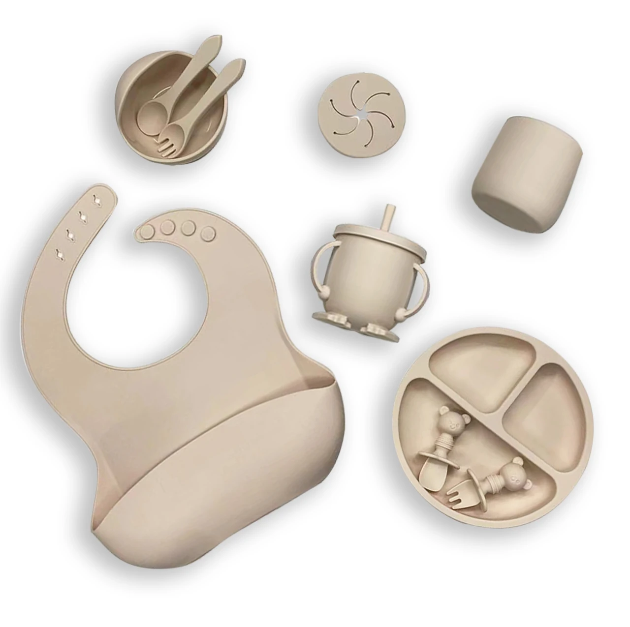 New Arrival Eco-friendly Non-toxic Kids Silicone Tableware Feeding Set Suction Bowl Spoon Set Feeding Bib Baby Silicone Bowl