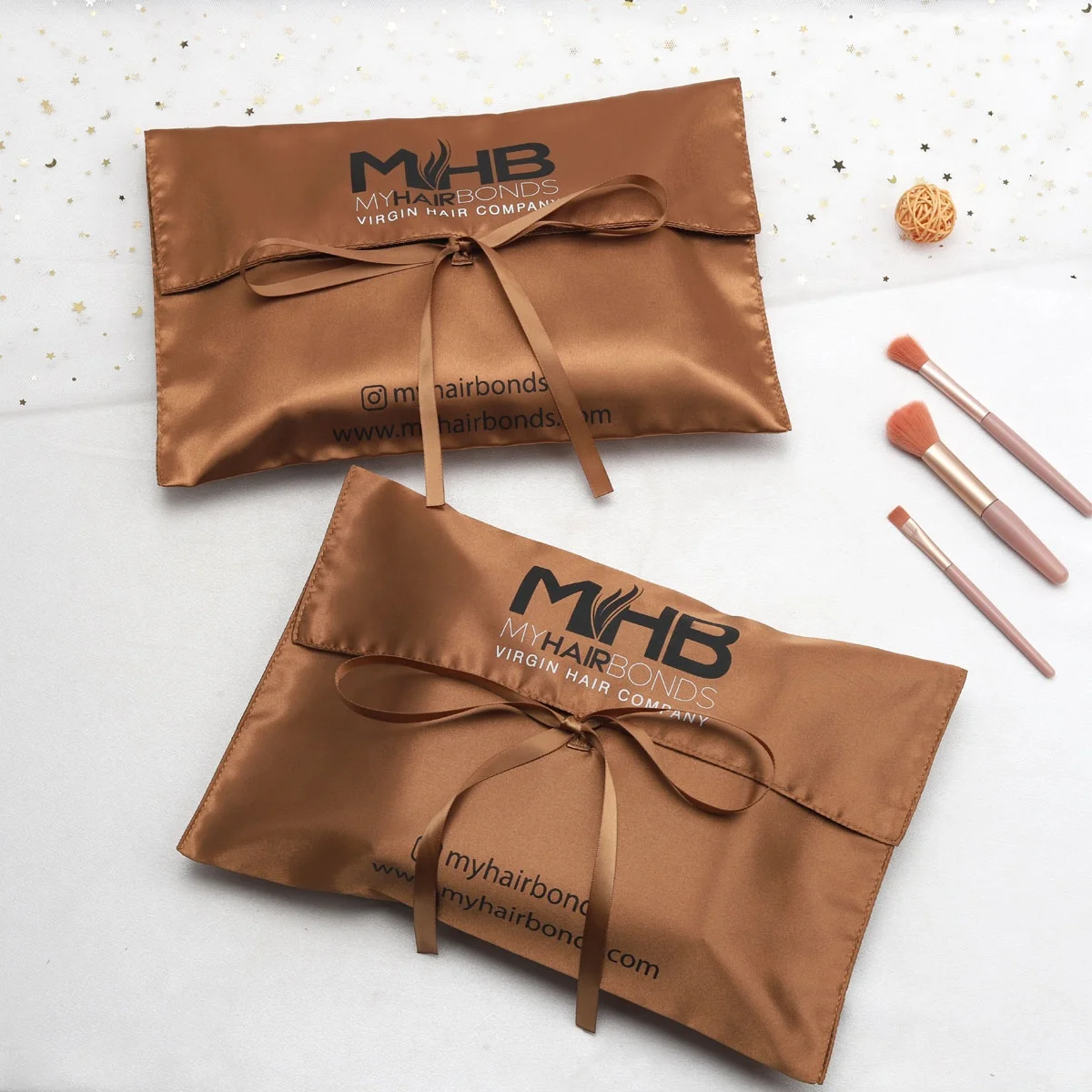 Reusable Luxury Gold Satin Envelope Dust Bag For Hair Extension Packing Satin Hair Pouch Bundle Wig Lingerie Storage Silk Bag