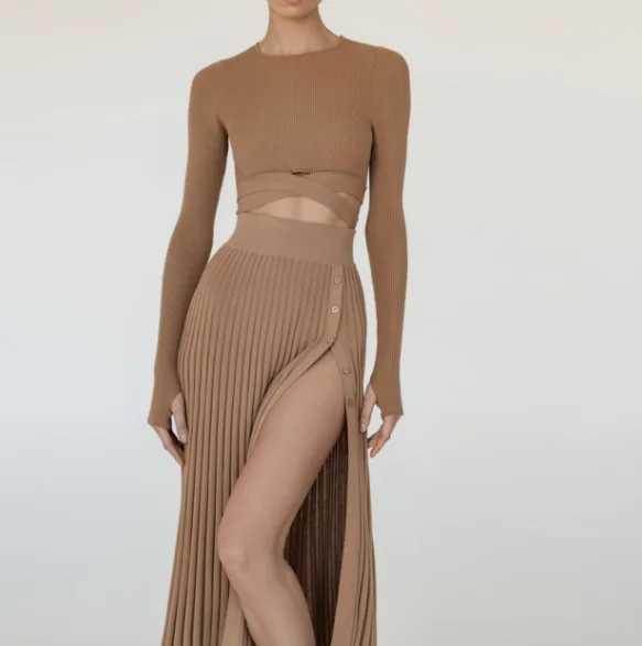 New Fashion Knit Dress Women Rib Bodycon Wholesale Two Piece Set Dress