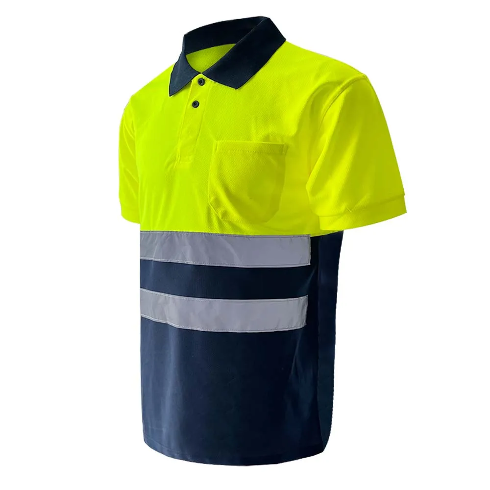 HCSP Men Yellow Contrast Black Polo Safety Shirts with Reflective Strips