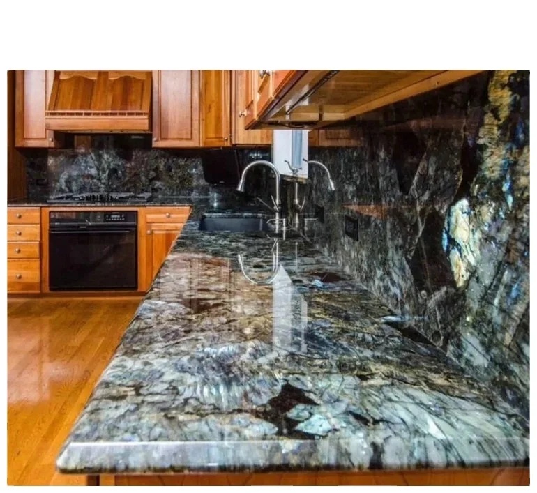 Labradorite Blue Green Polished Granite Slab Countertops Luxury Stone Granite Countertop
