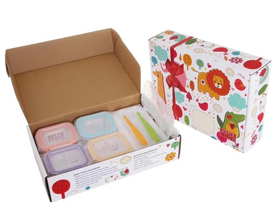 IKOO airtight glass food storage set for baby use container with silicone spoon lunch box