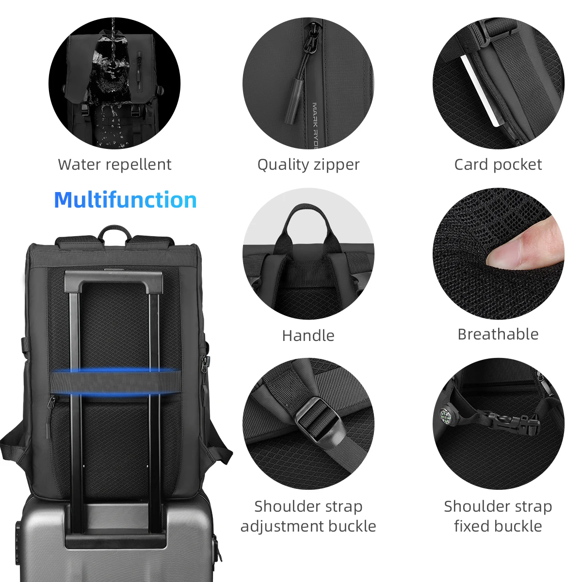 Mark Ryden Factory Wholesale Multifunctional Transformation Backpack Large Capacity Outdoor Travel Bag MR5748SJ-B