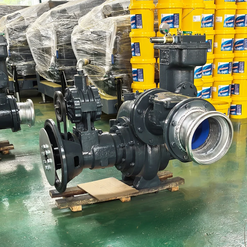 High suction and fast exhaust diesel engine vacuum assisted flood control pump
