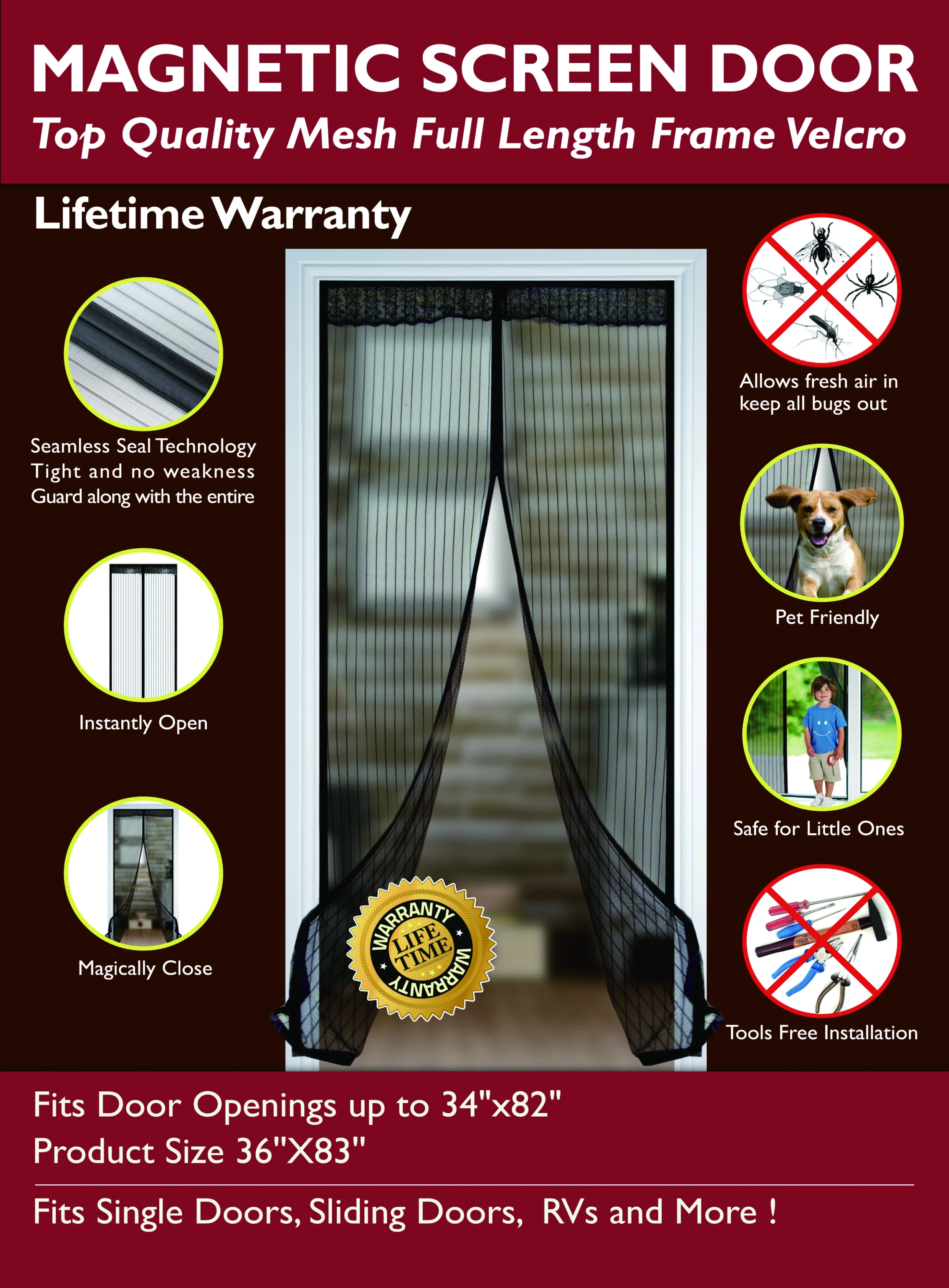 2024 Hot Sales Cafe brown Slides Design Magnetic Soft Door Anti-mosquito Net Silent Magnets Mesh Screen Door