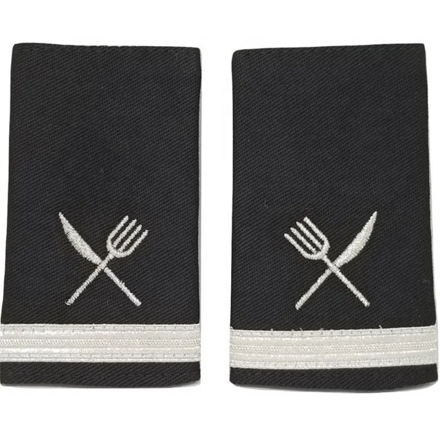 Shoulder Boards Epaulets Silver Knife And Fork & One Bar Military Uniform navy Officer Sliver  Embroidery Shoulder Board