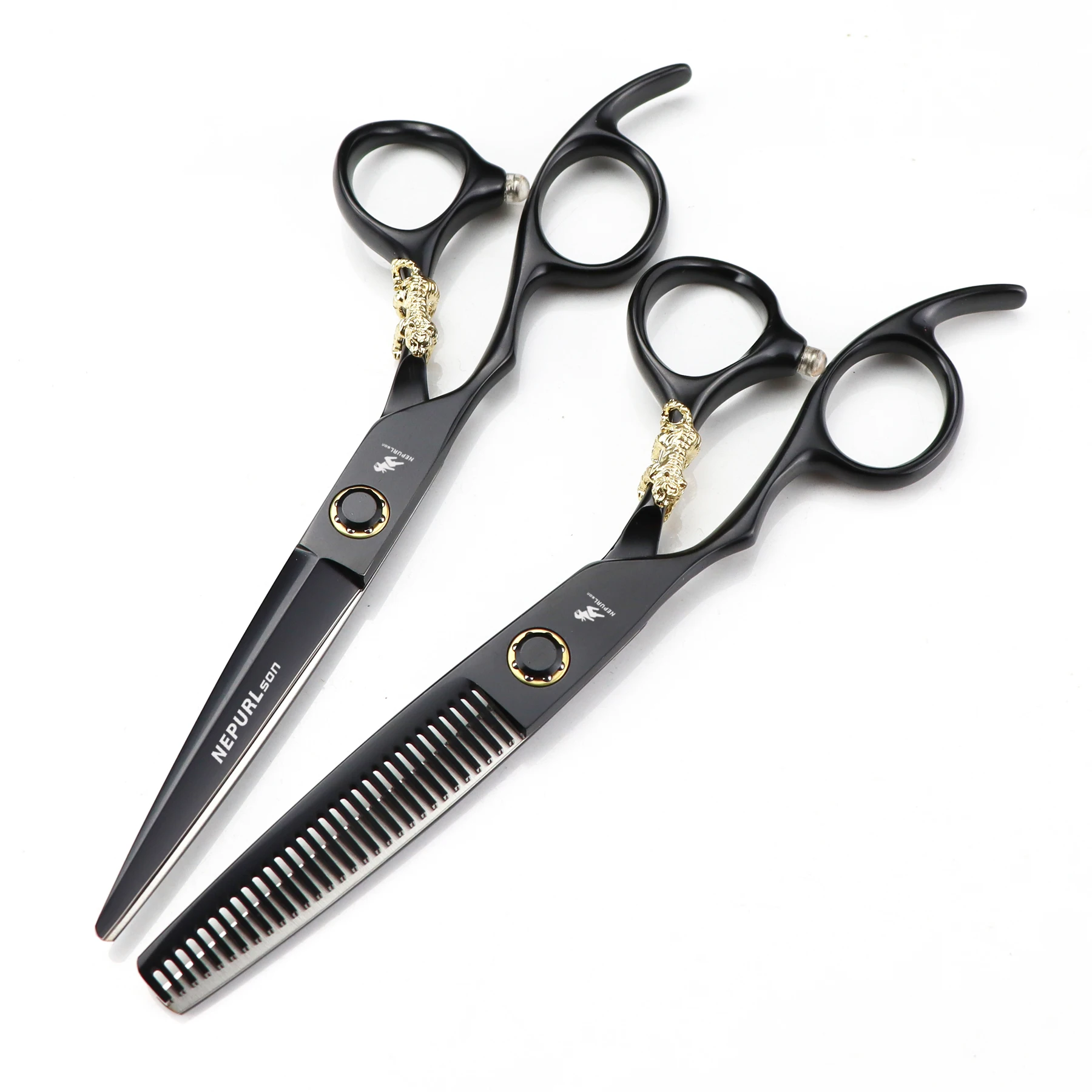 6.0  Inch  NEPURLson left tiger handle  professional  scissors  New Fashion Design Beauty Barber Flat Tooth Scissors