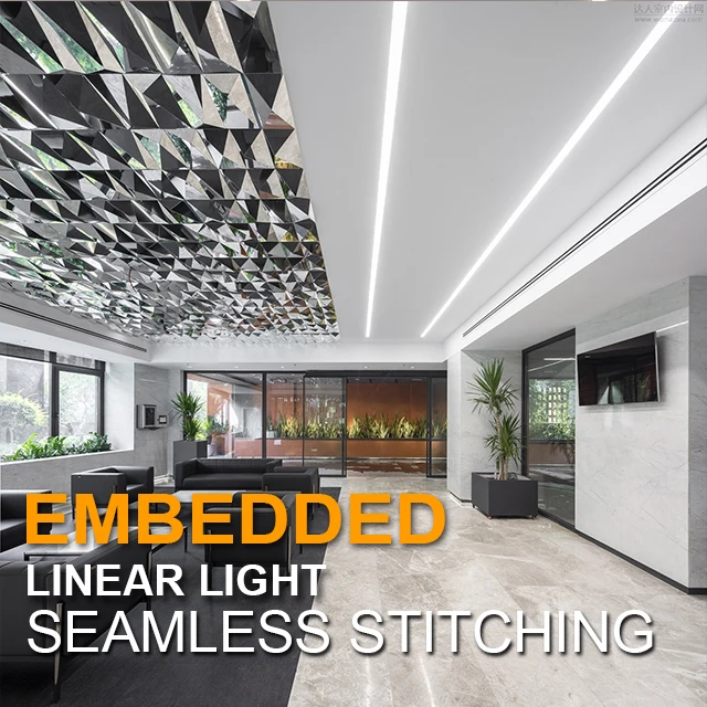 Commercial smart pendant hanging ceiling liner light aluminum slim trimless recessed surface mounted led grill linear light