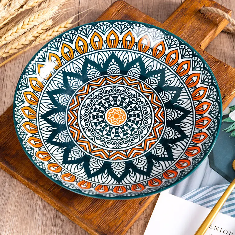 New hot-selling new bohemian Italian Moroccan style high-end printed ceramic new bone china dinner plate