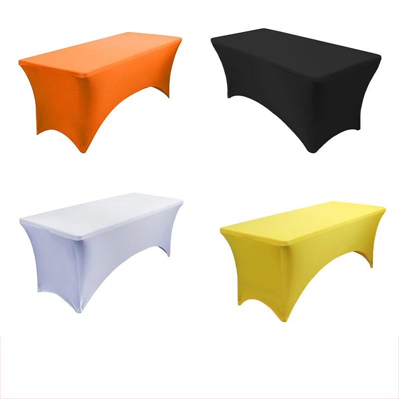 Custom Logo Spandex Polyester Printed Round Black White Rectangle Square Fitted Tablecloth Party Wedding Banquet Table Cloth