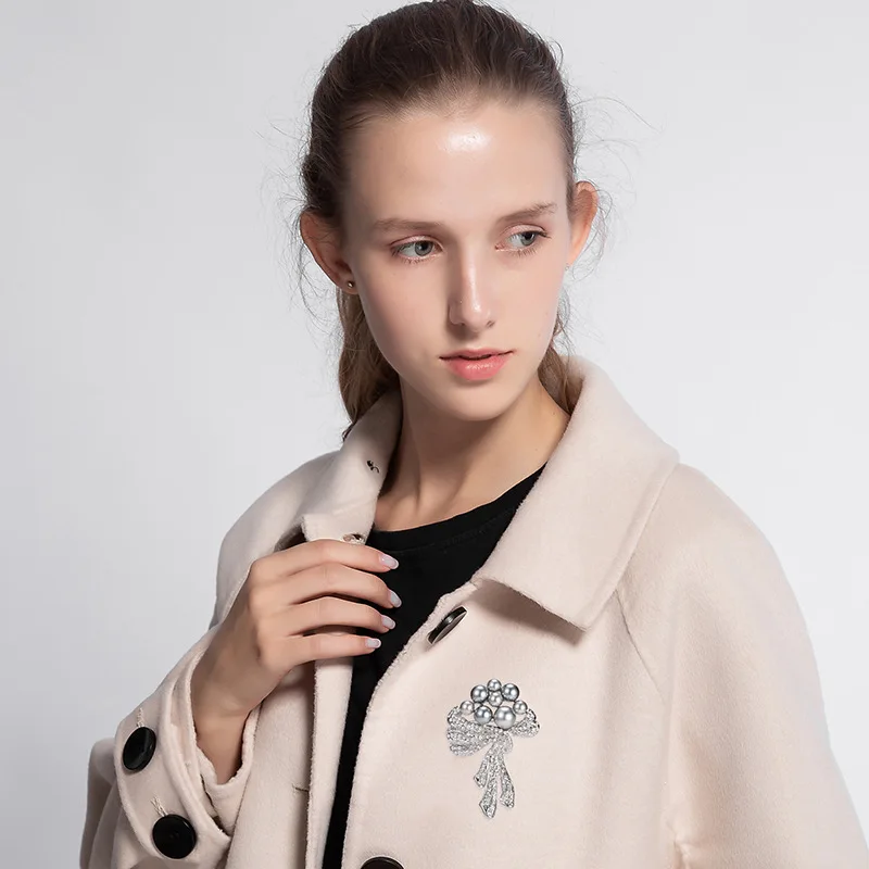 Factory Temperament Flower Micro-Inlaid Zircon Upscale Clothing Pin Women Crystal Rhinestone Pearl Brooch