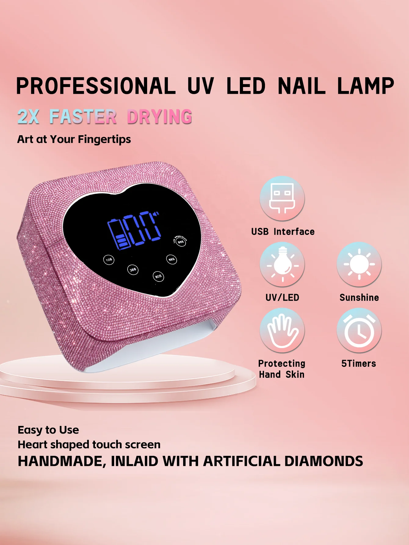 Customized high quality 72W diamond nail lamp Professional nail gel UV lamp Rechargeable cordless fast gel dry nail lamp