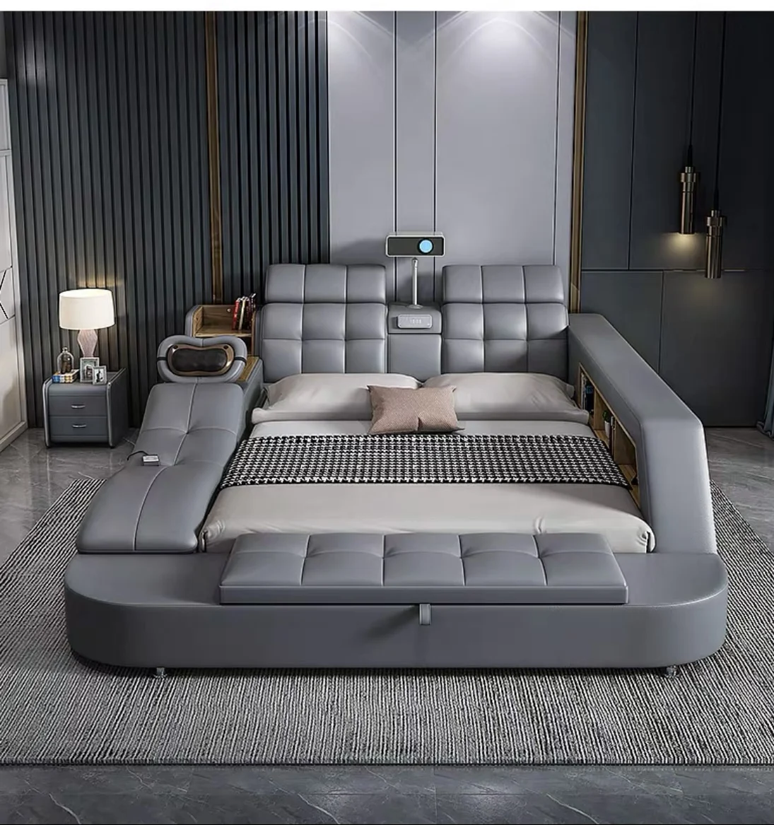 Smart massage bed luxury master bedroom multifunctional modern minimalist projector new style leather bed