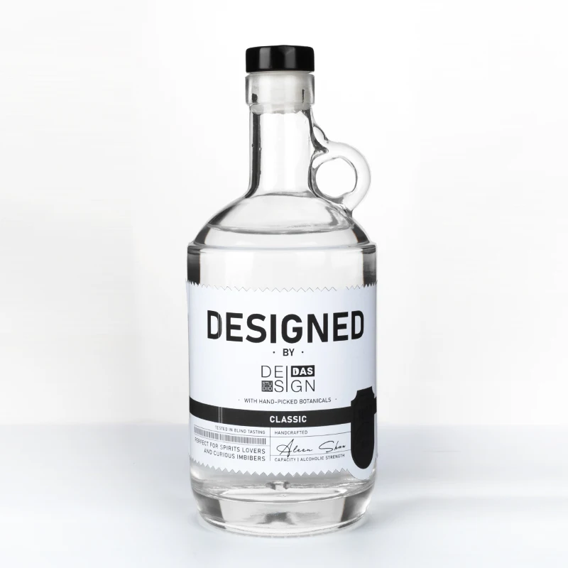 Custom Luxury Design 750ml Transparent Moonshine Jug Glass Vodka Liquor Bottle with Handle