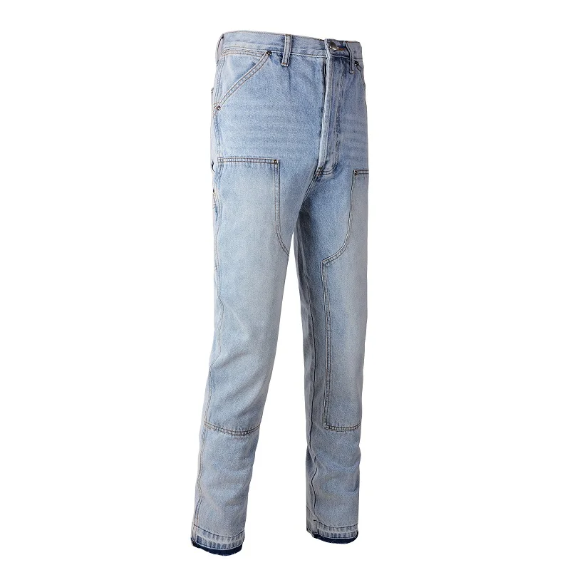 9302  drop shipping fashion high quality straight patchwork carpenter cargo baggy denim pants jeans
