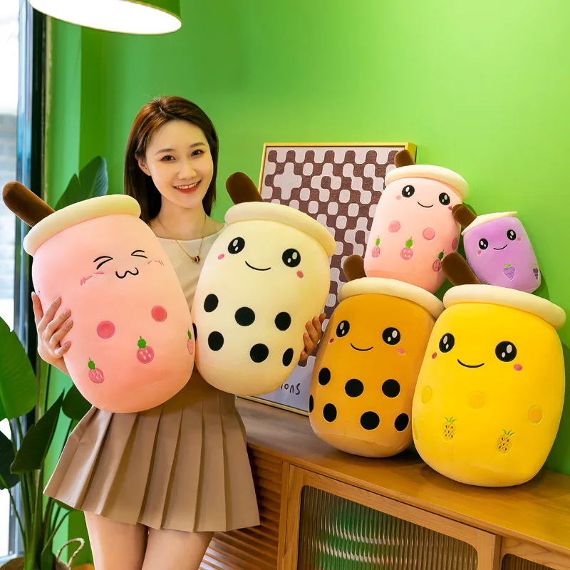New Cartoon Kawaii Peluches Juguete Fruit Milk Boba Bubble Tea Coffee Stuffed Pillow Soft Kawaii Cushion Plush Toys