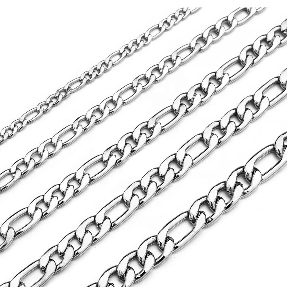 Jewelry Chunky Chain Necklace Figaro Link Chain Necklace Silver Plated 316 Stainless Steel Wholesale Custom Men Necklaces 50 Pcs