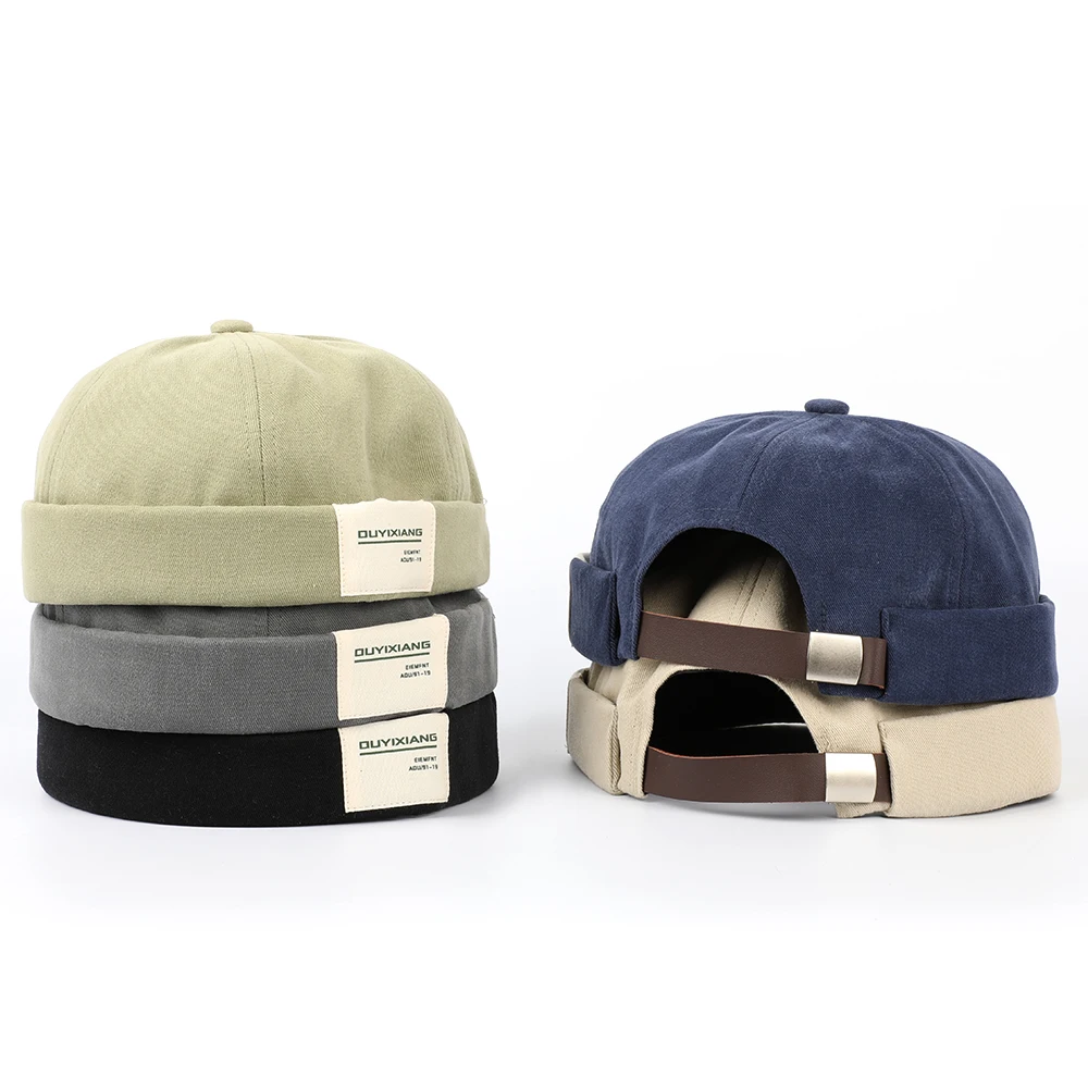 Custom High Quality 6 Panel Cotton Stylish Street Casual VisorLess Skull Sailor Cap,Rolled Cuff Watch Brimless Docker Hat