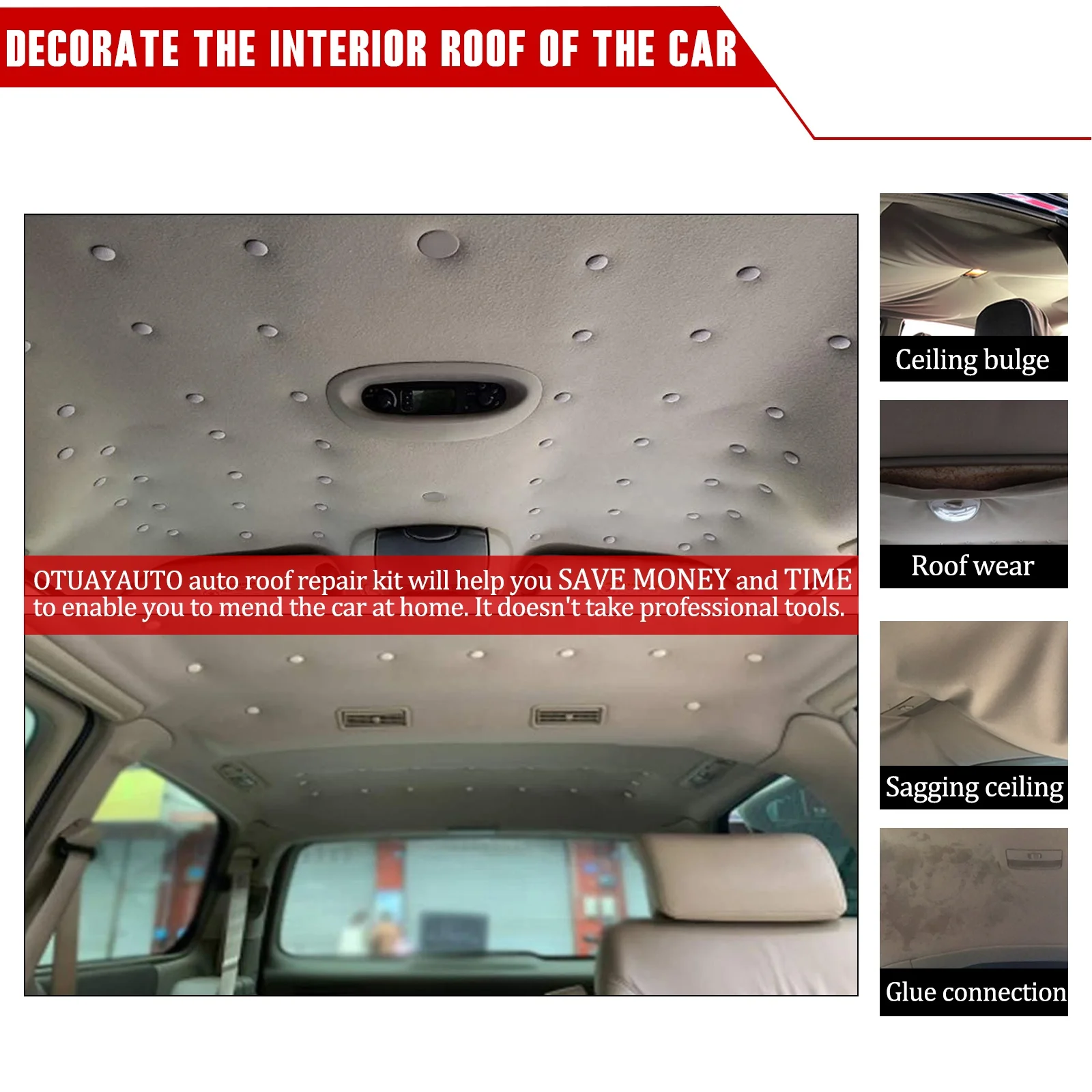 Car Roof Headliner Repair Kit Auto Roof Snap Pins Retainer Design for Car Roof Flannelette Fixed