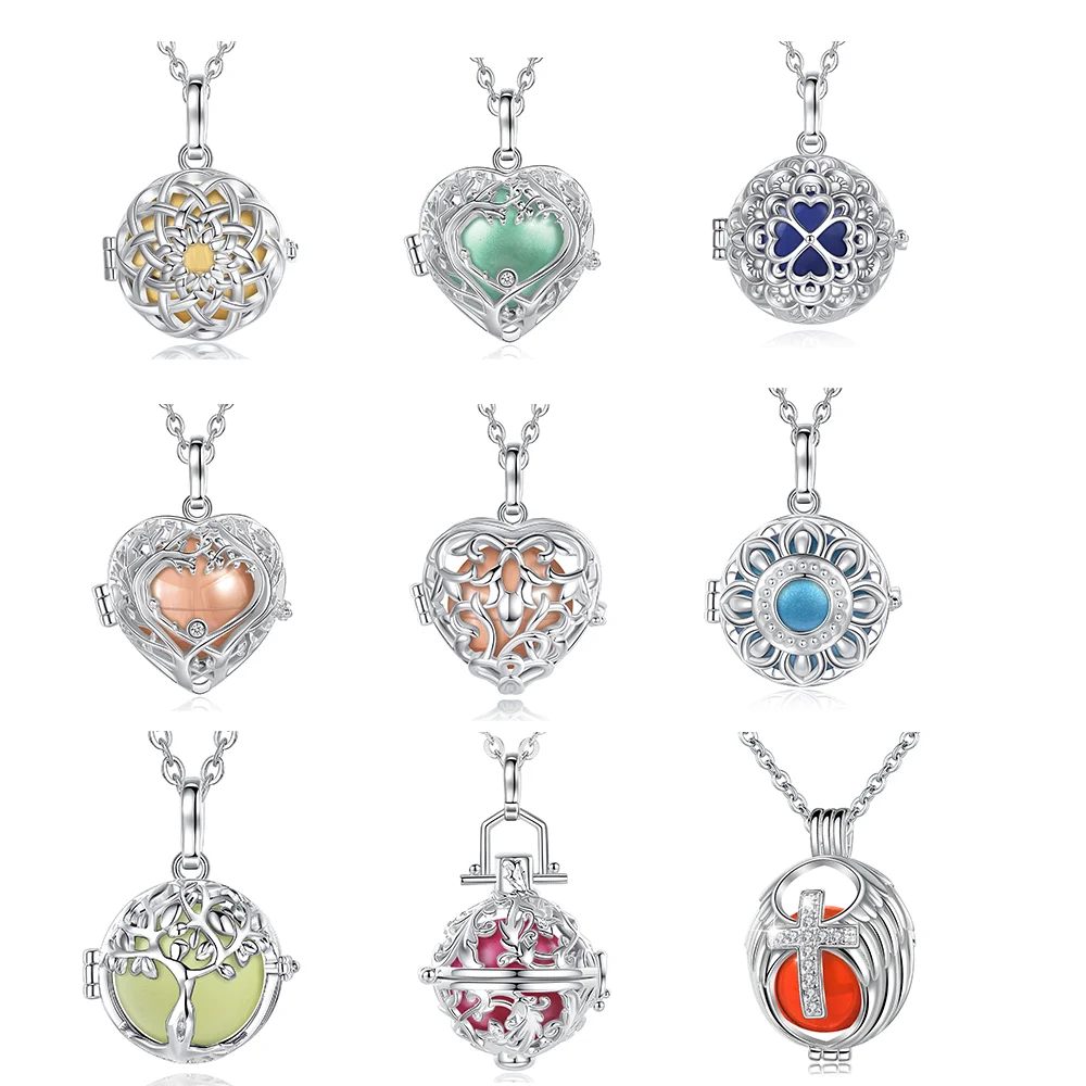 Wholesale Fashion Crystal Silver Flower Harmony Bola Chime Ball Cage Pendants