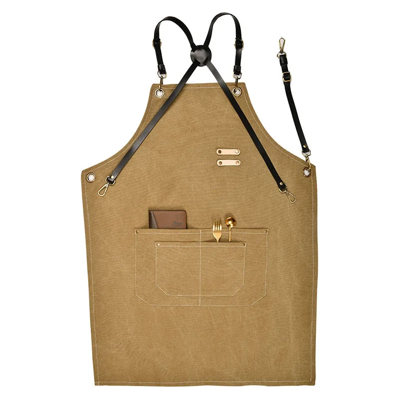 Canvas apron double shoulder roast beef leather cooking restaurant kitchen coffee shop full body bib logo customization