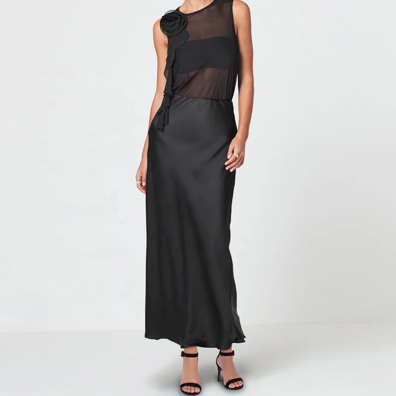 Custom High Waist Midi Long Elegant Skirts Silk Satin Skirts For Women