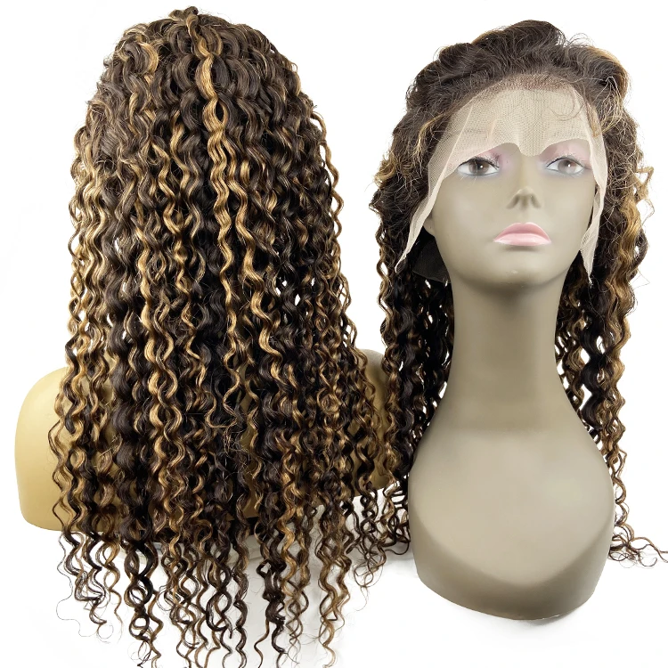 Cheap Human Hair Lace Front Wig with Low Price Highlighted Water Wave Wig Highlights Manufacturer in China with Brown Swiss Lace